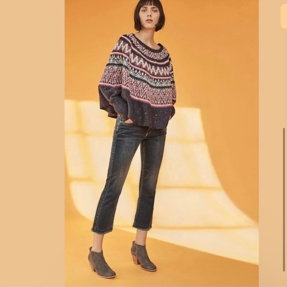 Anthropologie Women’s Sleeping on Snow Midland Fair Isle Poncho Pullover Sweater - Picture 1 of 10